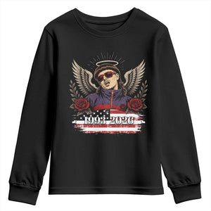 Retro Bowl Cut Music Icon Angel Wings Rest In Peace Youth Sweatshirt American Flag Memorial 1993 2026 Pop Culture Fan