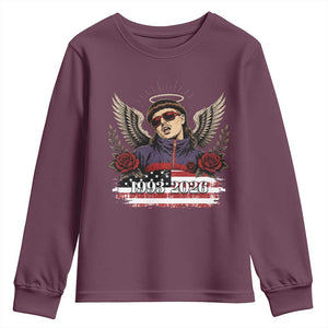 Retro Bowl Cut Music Icon Angel Wings Rest In Peace Youth Sweatshirt American Flag Memorial 1993 2026 Pop Culture Fan