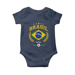 Retro Brasil Soccer Pride Crest Est 1914 Baby Onesie Vintage Brazil Flag Futbol Lover Football Fans