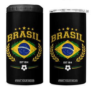 Retro Brasil Soccer Pride Crest Est 1914 4 in 1 Can Cooler Tumbler Vintage Brazil Flag Futbol Lover Football Fans
