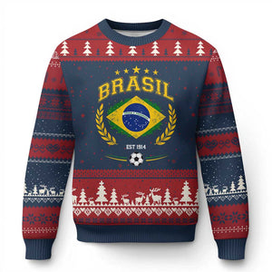 Retro Brasil Soccer Pride Crest Est 1914 Ugly Christmas Sweater Vintage Brazil Flag Futbol Lover Football Fans
