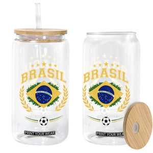 Retro Brasil Soccer Pride Crest Est 1914 Glass Can Vintage Brazil Flag Futbol Lover Football Fans