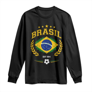 Retro Brasil Soccer Pride Crest Est 1914 Long Sleeve Shirt Vintage Brazil Flag Futbol Lover Football Fans