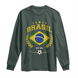 Retro Brasil Soccer Pride Crest Est 1914 Long Sleeve Shirt Vintage Brazil Flag Futbol Lover Football Fans