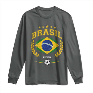 Retro Brasil Soccer Pride Crest Est 1914 Long Sleeve Shirt Vintage Brazil Flag Futbol Lover Football Fans