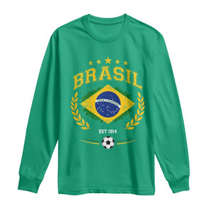 Retro Brasil Soccer Pride Crest Est 1914 Long Sleeve Shirt Vintage Brazil Flag Futbol Lover Football Fans