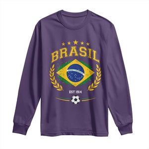 Retro Brasil Soccer Pride Crest Est 1914 Long Sleeve Shirt Vintage Brazil Flag Futbol Lover Football Fans