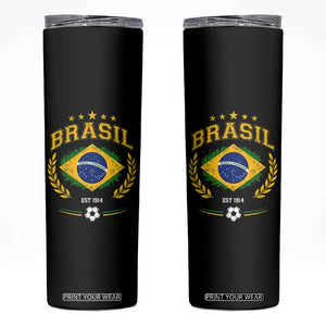Retro Brasil Soccer Pride Crest Est 1914 Skinny Tumbler Vintage Brazil Flag Futbol Lover Football Fans