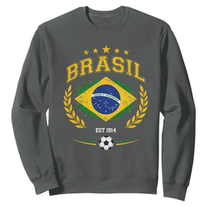 Retro Brasil Soccer Pride Crest Est 1914 Sweatshirt Vintage Brazil Flag Futbol Lover Football Fans