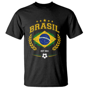 Retro Brasil Soccer Pride Crest Est 1914 T Shirt Vintage Brazil Flag Futbol Lover Football Fans