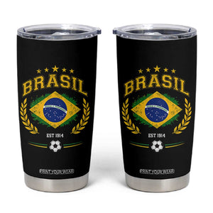 Retro Brasil Soccer Pride Crest Est 1914 Tumbler Cup Vintage Brazil Flag Futbol Lover Football Fans