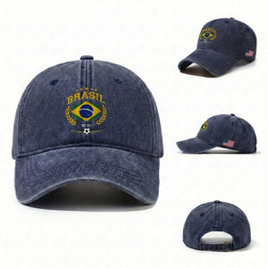 Retro Brasil Soccer Pride Crest Est 1914 Washed Cotton Baseball Cap Vintage Brazil Flag Futbol Lover Football Fans