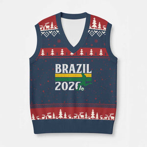 Vintage Brazil 2026 Soccer Player V-Neck Knit Sweater Vest Retro Brasil Futbol Football Fans Sports Lover
