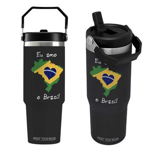 Eu Amo O Brasil Flag Map Flip Straw Tumbler I Love Brazil Patriotic Heart Brazilian Pride