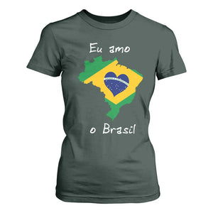 Eu Amo O Brasil Flag Map T Shirt For Women I Love Brazil Patriotic Heart Brazilian Pride