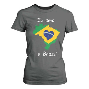 Eu Amo O Brasil Flag Map T Shirt For Women I Love Brazil Patriotic Heart Brazilian Pride