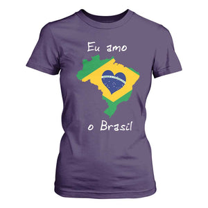 Eu Amo O Brasil Flag Map T Shirt For Women I Love Brazil Patriotic Heart Brazilian Pride