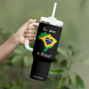 Eu Amo O Brasil Flag Map Tumbler With Handle I Love Brazil Patriotic Heart Brazilian Pride
