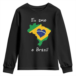 Eu Amo O Brasil Flag Map Youth Sweatshirt I Love Brazil Patriotic Heart Brazilian Pride