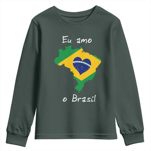 Eu Amo O Brasil Flag Map Youth Sweatshirt I Love Brazil Patriotic Heart Brazilian Pride