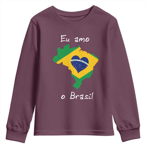 Eu Amo O Brasil Flag Map Youth Sweatshirt I Love Brazil Patriotic Heart Brazilian Pride