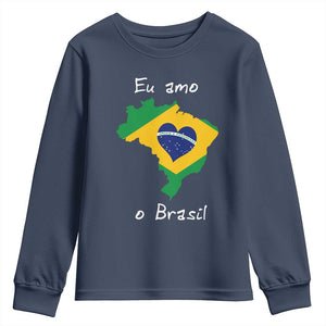 Eu Amo O Brasil Flag Map Youth Sweatshirt I Love Brazil Patriotic Heart Brazilian Pride