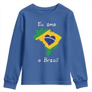 Eu Amo O Brasil Flag Map Youth Sweatshirt I Love Brazil Patriotic Heart Brazilian Pride