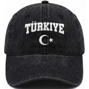 Vintage Proud Türkiye Flag Crescent and Star Washed Cotton Baseball Cap Patriotic Turkish Turkey Heritage Pride