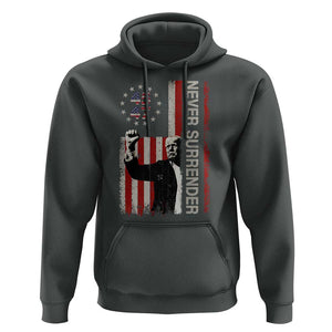 Trump Raised Fist Hoodie Never Surrender President 45 47 US Flag TS02 Dark Heather Print Your Wear