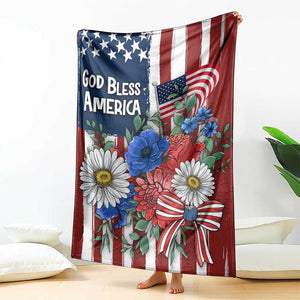 God Bless America Patriotic Floral Throw Blanket Red White Blue Daisy Bouquet 4th of July Independence Day Celebration TS02 Print Your Wear