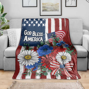 God Bless America Patriotic Floral Throw Blanket Red White Blue Daisy Bouquet 4th of July Independence Day Celebration TS02 Print Your Wear