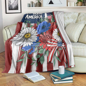 God Bless America Patriotic Floral Throw Blanket Red White Blue Daisy Bouquet 4th of July Independence Day Celebration TS02 Print Your Wear