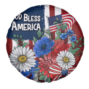 God Bless America Patriotic Floral Spare Tire Cover Red White Blue Daisy Bouquet 4th of July Independence Day Celebration TS02 Print Your Wear