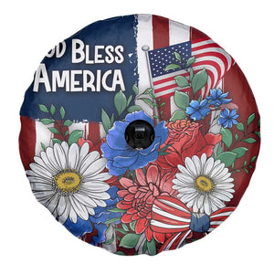 God Bless America Patriotic Floral Spare Tire Cover Red White Blue Daisy Bouquet 4th of July Independence Day Celebration TS02 Print Your Wear