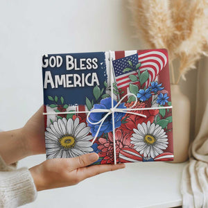 God Bless America Patriotic Floral Wrapping Paper Roll Red White Blue Daisy Bouquet 4th of July Independence Day Celebration TS02 Print Your Wear