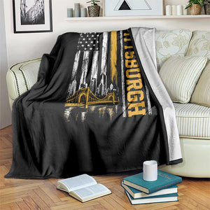 Pittsburgh City Skyline Roberto Clemente Bridge Graphic Throw Blanket American Flag Yellow Bridge City Hometown Pride