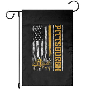 Pittsburgh City Skyline Roberto Clemente Bridge Graphic Garden Flag American Flag Yellow Bridge City Hometown Pride