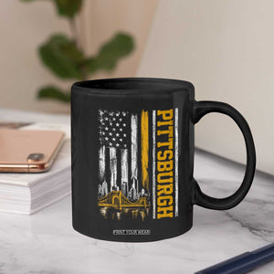 Pittsburgh City Skyline Roberto Clemente Bridge Graphic Coffee Mug American Flag Yellow Bridge City Hometown Pride