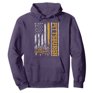 Pittsburgh City Skyline Roberto Clemente Bridge Graphic Hoodie American Flag Yellow Bridge City Hometown Pride