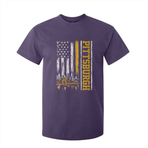 Pittsburgh City Skyline Roberto Clemente Bridge Graphic T Shirt For Kid American Flag Yellow Bridge City Hometown Pride