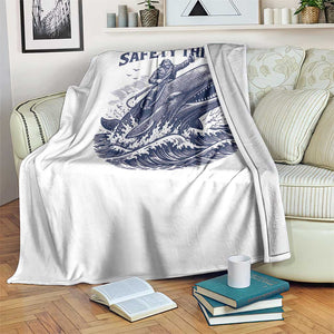 Funny Safety Third Captain Riding Sperm Whale Throw Blanket Vintage Nautical Ocean Fishing Humor