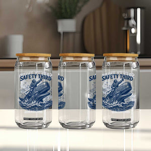 Funny Safety Third Captain Riding Sperm Whale Glass Can Vintage Nautical Ocean Fishing Humor
