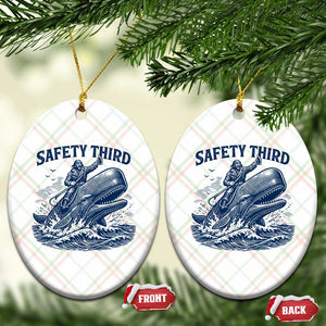 Funny Safety Third Captain Riding Sperm Whale Ceramic Ornament Vintage Nautical Ocean Fishing Humor