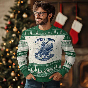 Funny Safety Third Captain Riding Sperm Whale Ugly Christmas Sweater Vintage Nautical Ocean Fishing Humor
