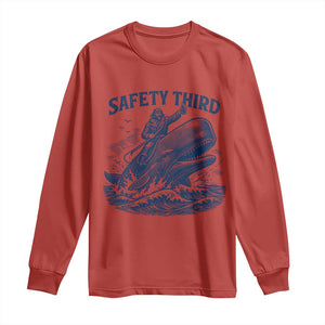 Funny Safety Third Captain Riding Sperm Whale Long Sleeve Shirt Vintage Nautical Ocean Fishing Humor