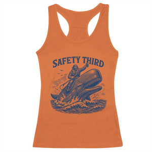 Funny Safety Third Captain Riding Sperm Whale Racerback Tank Top Vintage Nautical Ocean Fishing Humor