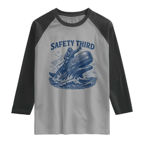 Funny Safety Third Captain Riding Sperm Whale Raglan Shirt Vintage Nautical Ocean Fishing Humor