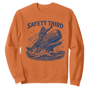 Funny Safety Third Captain Riding Sperm Whale Sweatshirt Vintage Nautical Ocean Fishing Humor