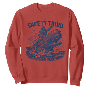 Funny Safety Third Captain Riding Sperm Whale Sweatshirt Vintage Nautical Ocean Fishing Humor