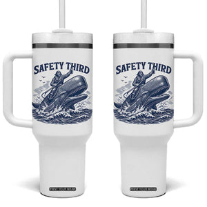 Funny Safety Third Captain Riding Sperm Whale Tumbler With Handle Vintage Nautical Ocean Fishing Humor